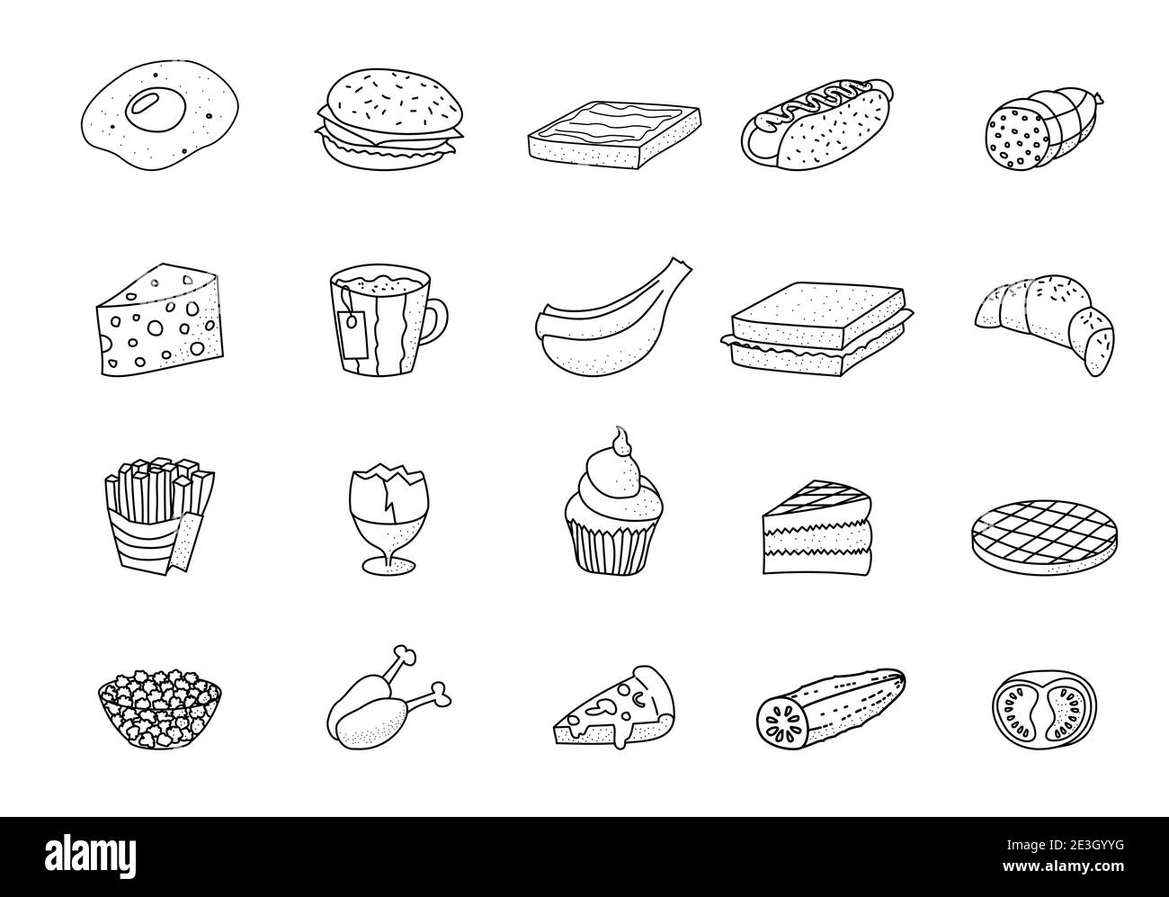 FoodFood doodle icone impostare vettore illustrazione per il web, cucina indossare carta da parati Illustrazione Vettoriale