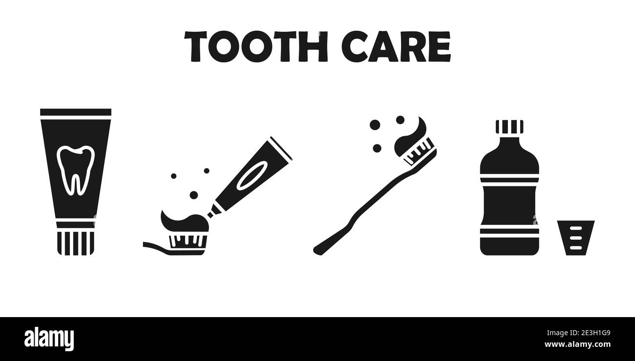 Set di semplici icone odontoiatriche. Elementi vettoriali dentali piatti. Cura dei denti Illustrazione Vettoriale