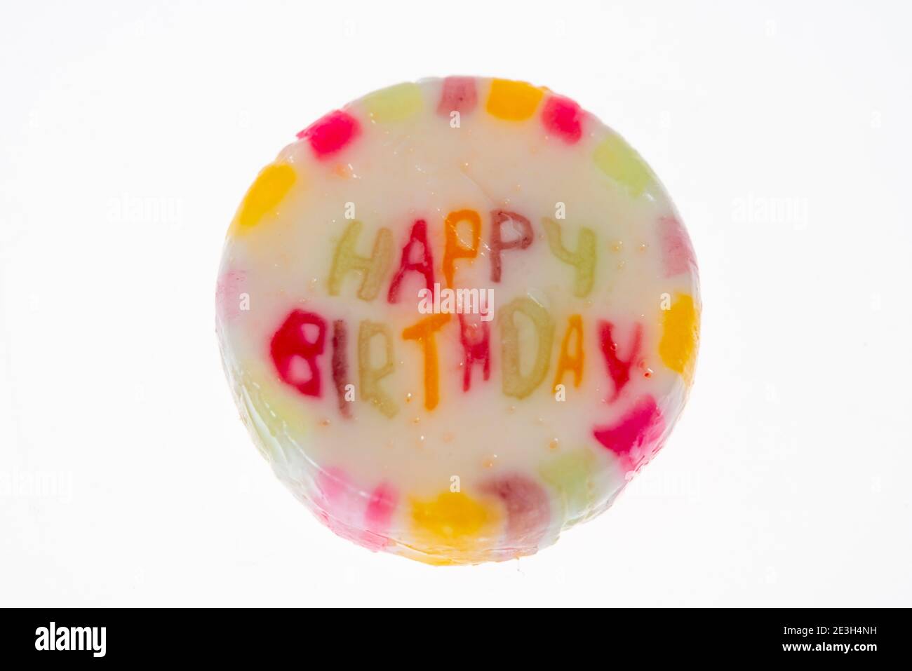 Felice caramella di compleanno, dolci, per congratularmi, in involtino di cellophane, Foto Stock