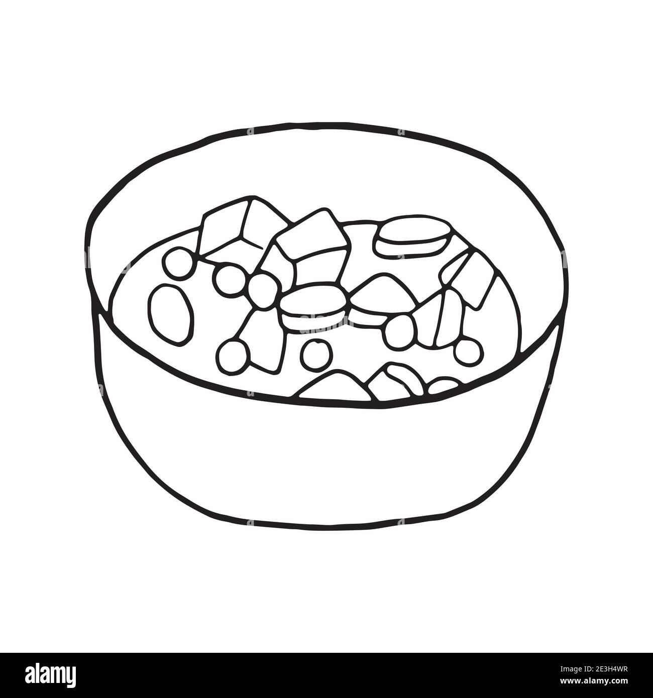 Vettore mano doodle eintopf. Piatto di cucina tedesca. Progettare un elemento di schizzo per menu cafè, ristorante, etichetta e imballaggio. Illustrazione Illustrazione Vettoriale