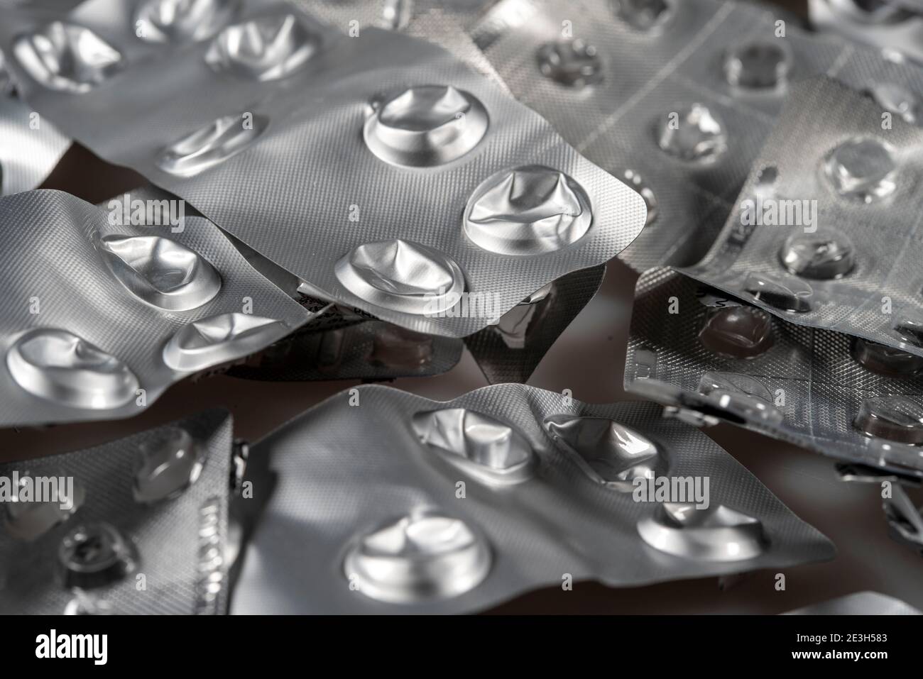 Vuoto, imballaggio della medicina usata, pillole, compresse, Foto Stock