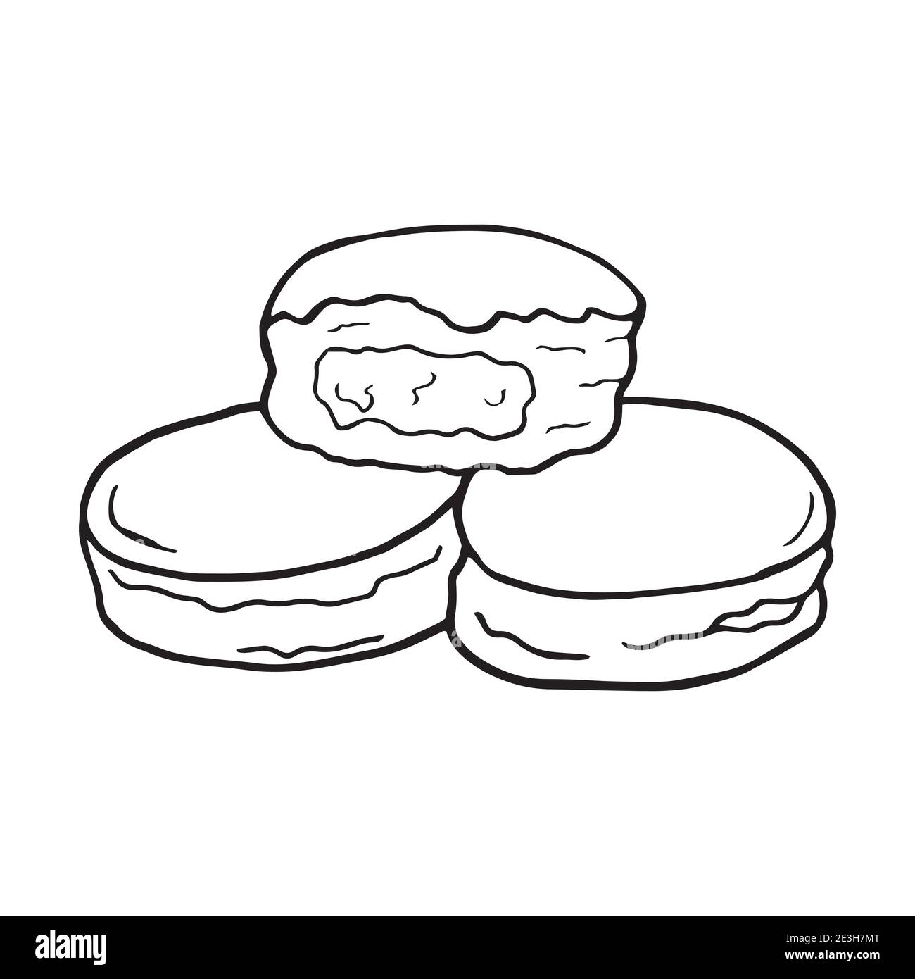 Vetector Doodle berliner fritto pasta alimentare. Dessert tedesco. Progettare un elemento di schizzo per menu cafè, ristorante, etichetta e imballaggio. Illustrazione Illustrazione Vettoriale