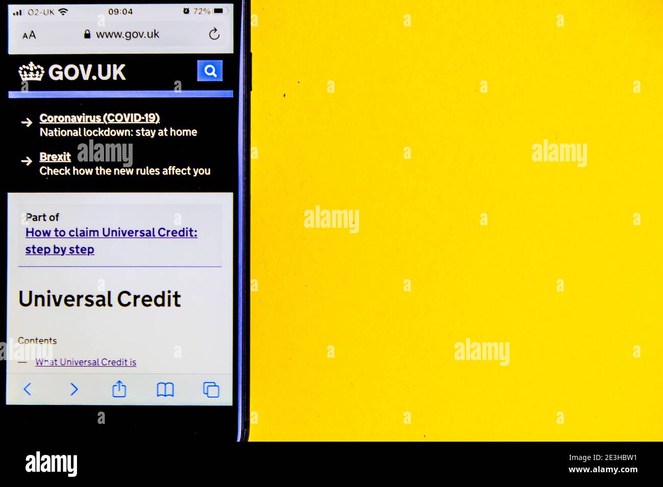 Londra UK, gennaio 19 2021, pagina iniziale del sito Web del governo Screenshot for Universal Credit Financial Assistance Foto Stock