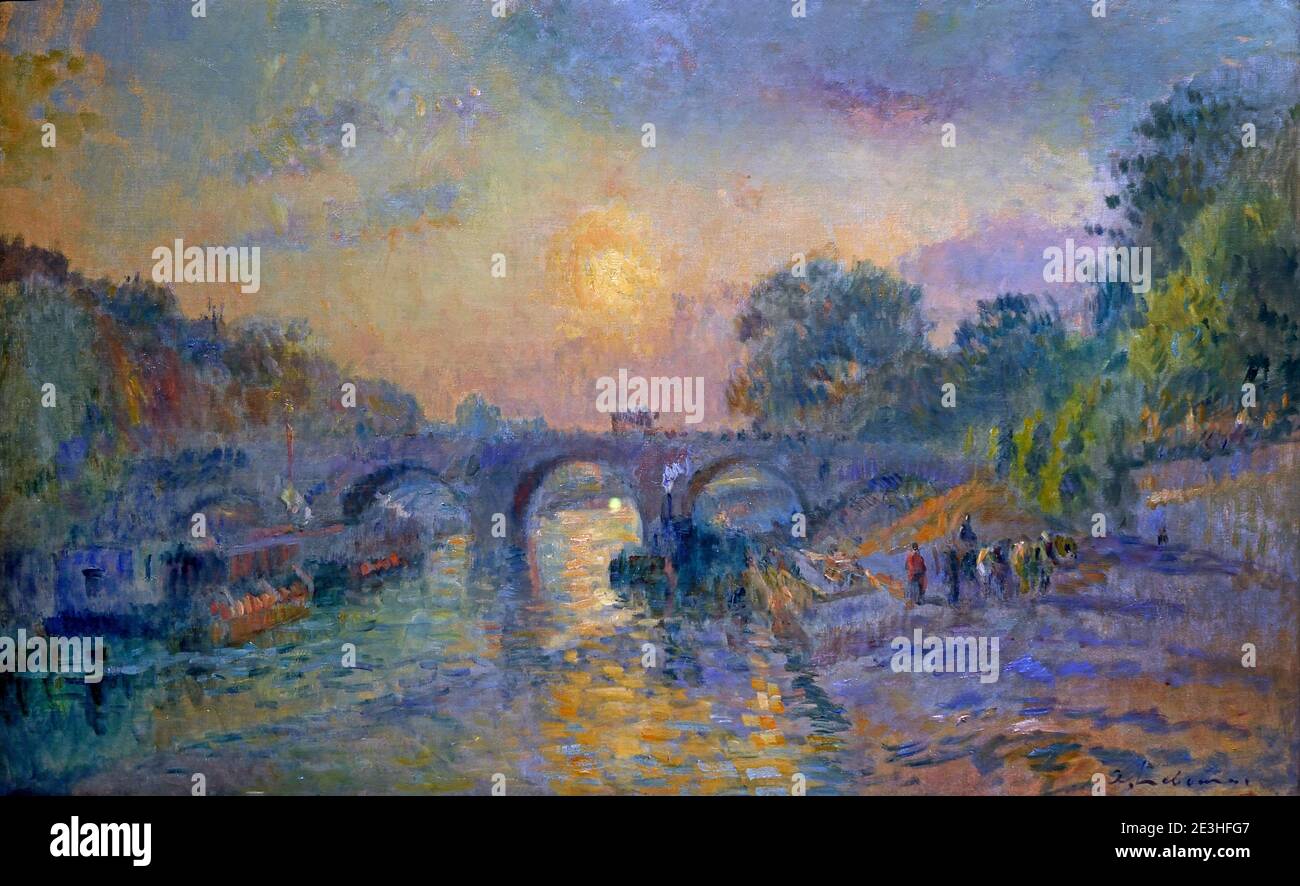 Il Pont Marie al Tramonto, Parigi tra il 1900 e il 1905 Albert Lebourg, 1849-1928. Francia, francese, un'anima in pensione, Lebourg è venuto istintivamente all'impressionismo nei suoi sforzi per dipingere gli effetti che amava, di nebbia o neve lungo le spiagge e i fiumi. Foto Stock