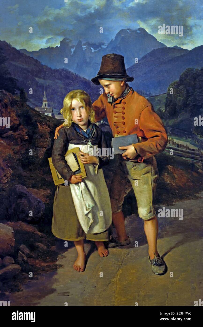 I bambini che vanno a casa dalla scuola 1836 Ferdinand Georg Waldmüller 1793 – 1865 Austria Austria Foto Stock