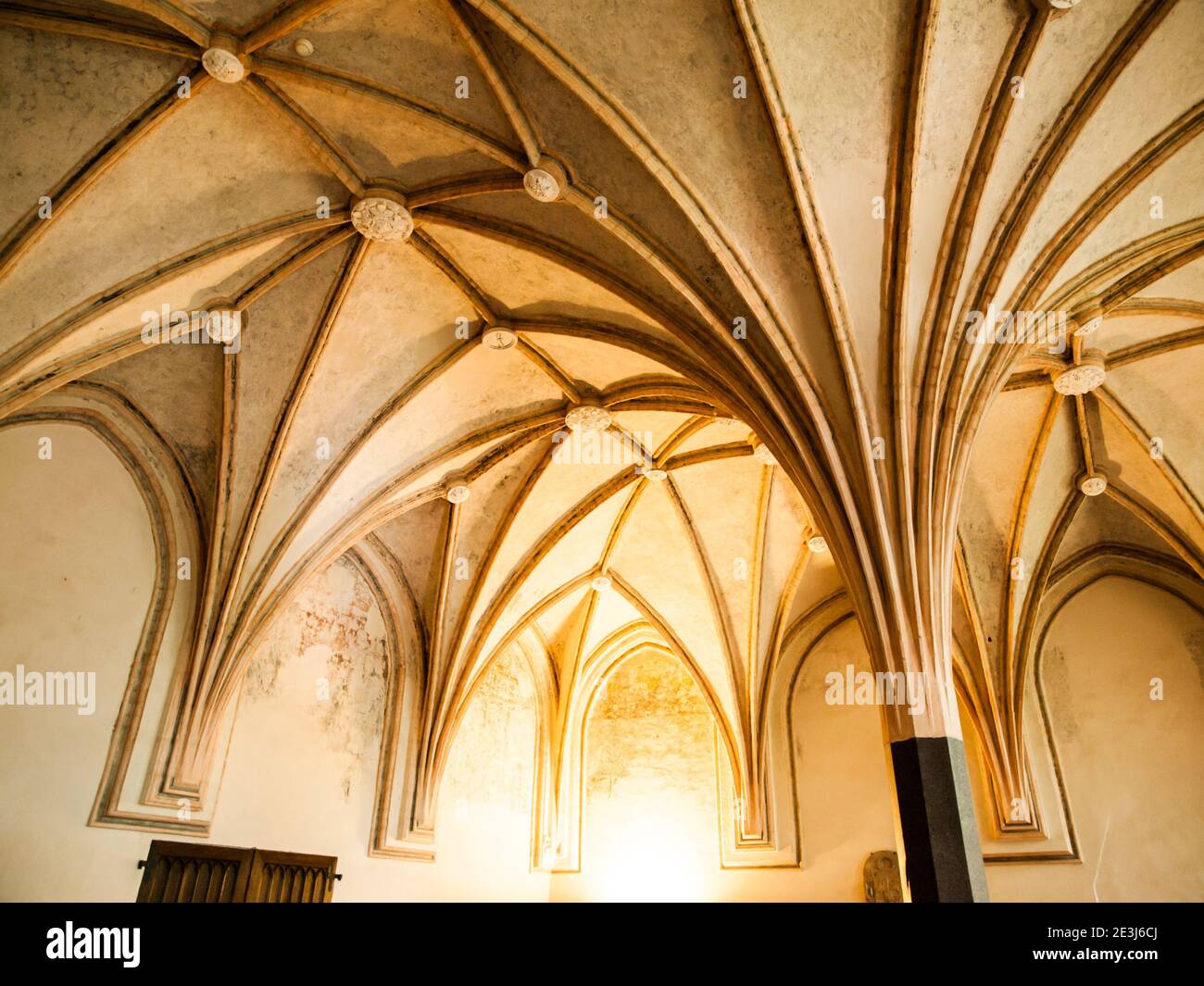 Soffitto a volta con costolette gotiche, dettagli architettonici Foto Stock