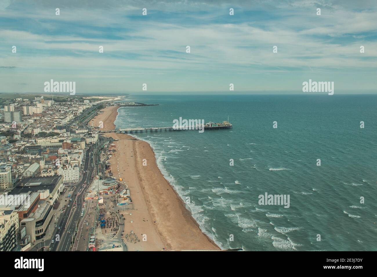 Vista del litorale di Brighton e Hove dalla cima della British Airways i360, Brighton, East Sussex, Inghilterra, Regno Unito. Foto Stock