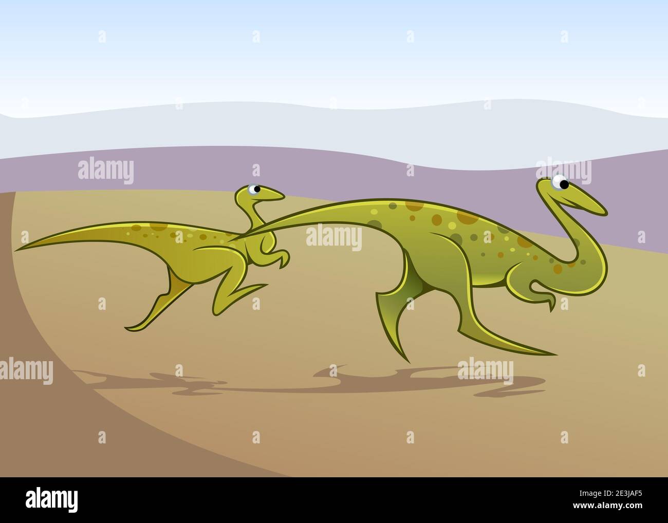 Illustrazione in stile cartoon per bambini - Coppia di Coelophysis Foto Stock