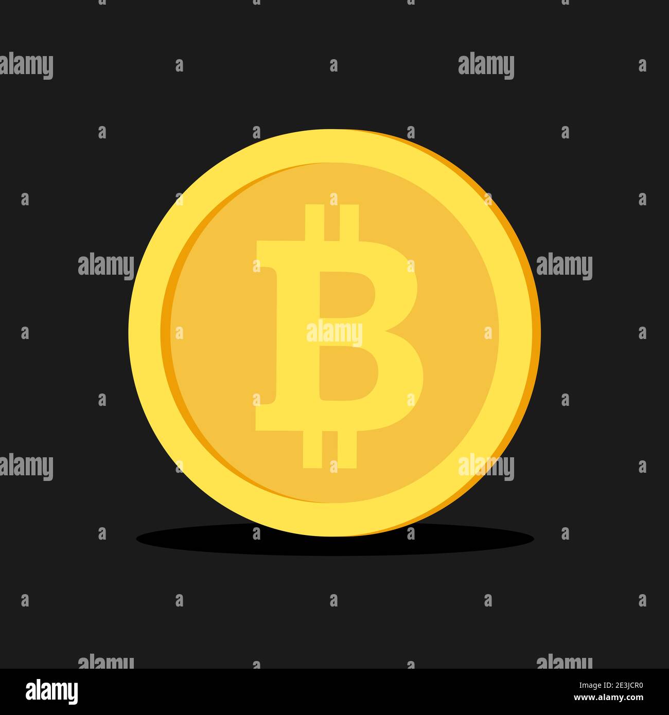 Moneta oro e gialla con simbolo Bitcoin - criptovaluta e criptovaluta in contanti e mezzi di pagamento. Illustrazione vettoriale isolata in nero. Foto Stock