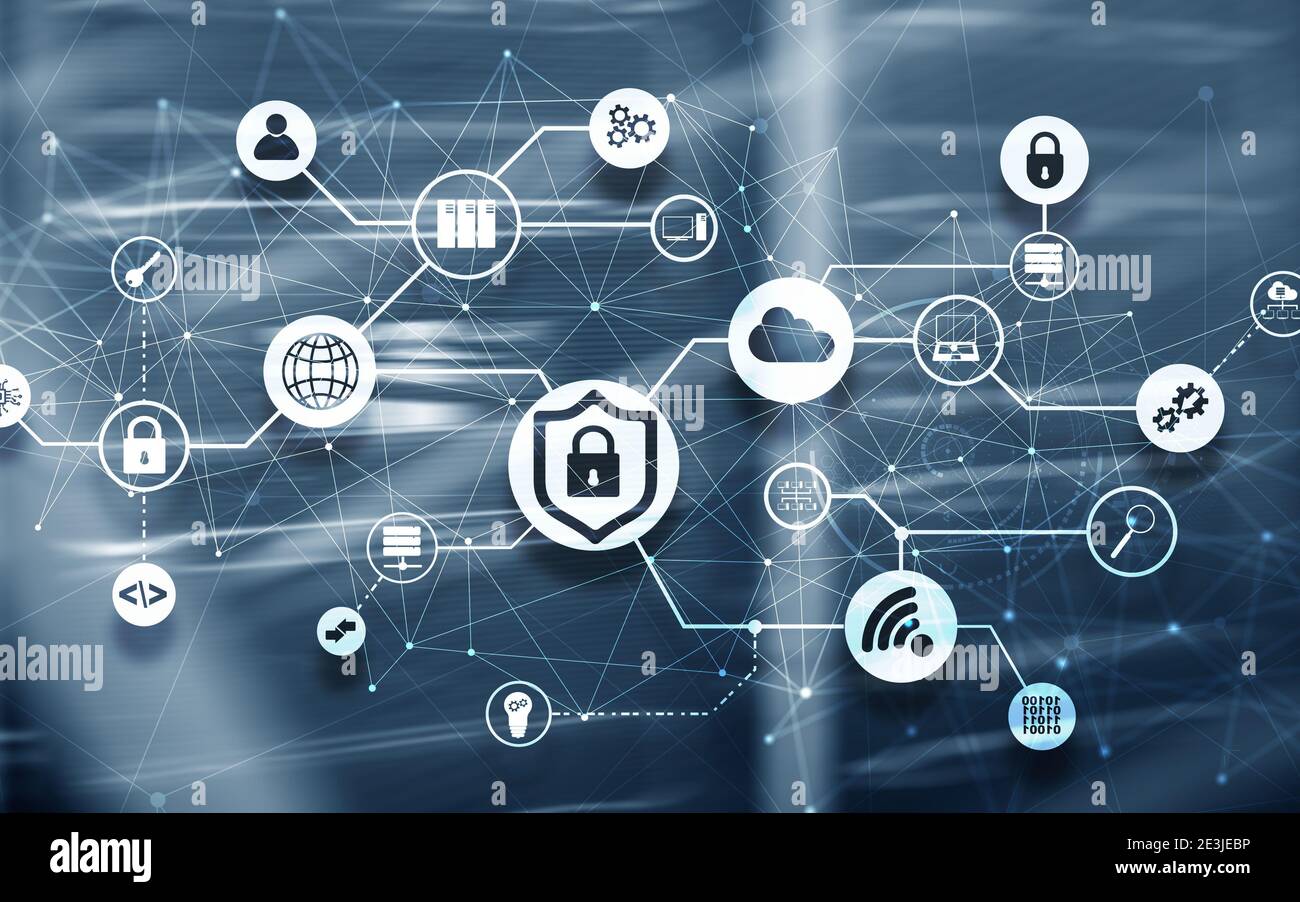 Concetto di sicurezza dei dati. Icone: Lucchetto chiuso, Wifi E cloud su sfondo digitale Foto Stock