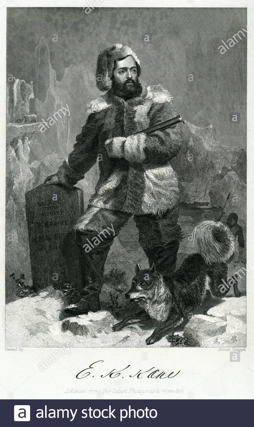 Elisha Kent Kane Portrait, 1820 – 1857, è stato un . Fu membro di due spedizioni artiche che tentarono di salvare l'esploratore britannico Sir John Franklin. Illustrazione d'epoca del 1862. Foto Stock