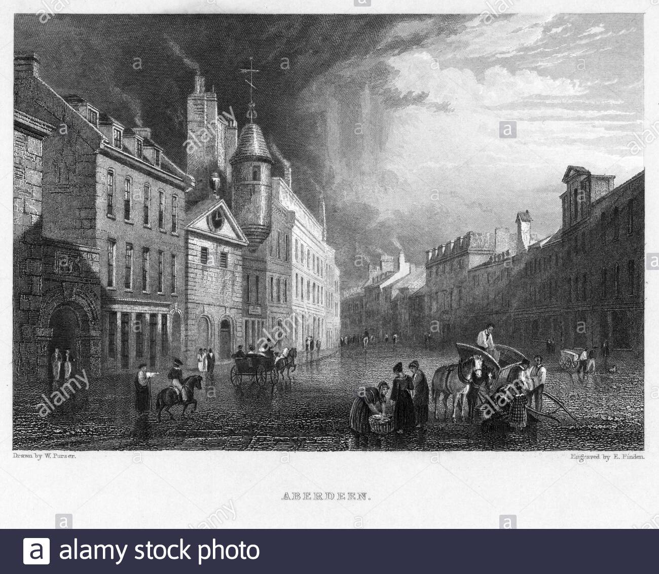 Broad Street, Aberdeen, Scozia, incisione d'epoca del 1833 Foto Stock