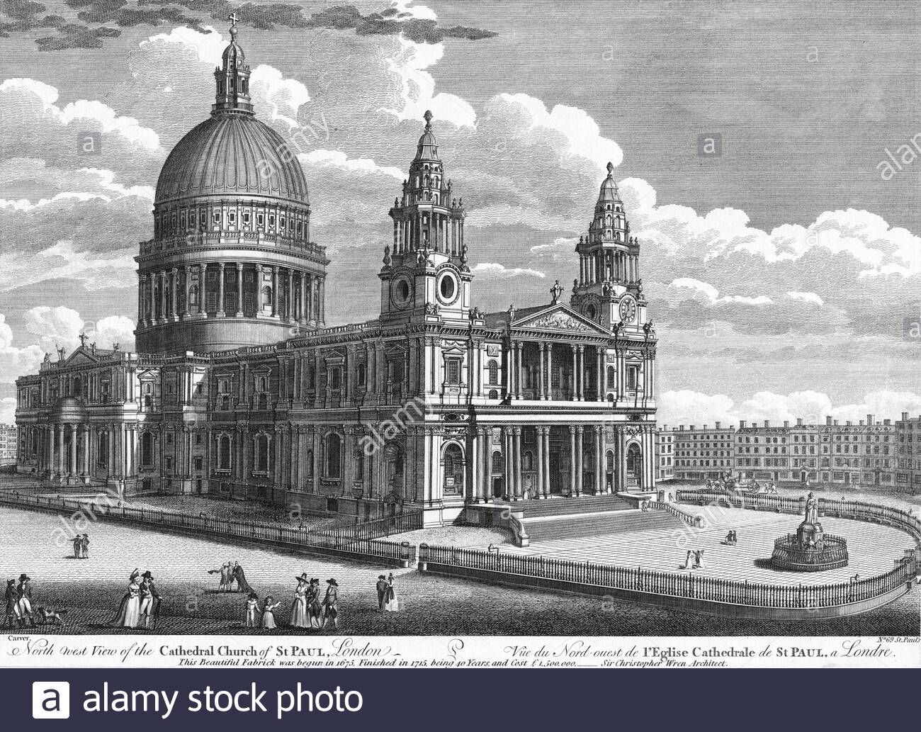 Vista nord-ovest della chiesa della cattedrale di St Paul, Londra, Inghilterra, illustrazione d'epoca del 1770 Foto Stock