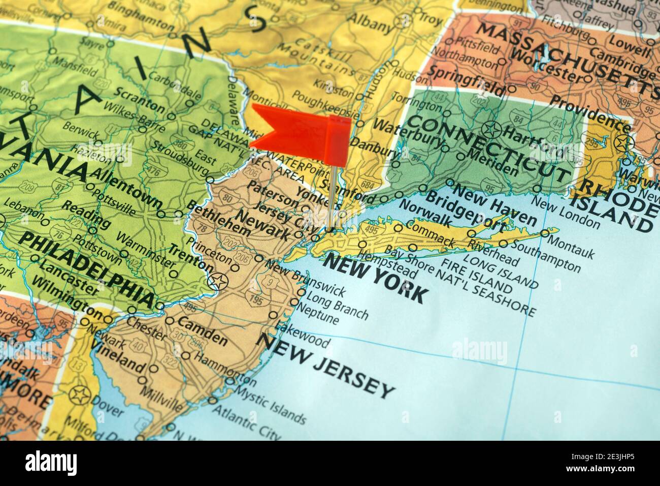 New York sulla mappa degli Stati Uniti. Viaggiare negli Stati Uniti Foto Stock