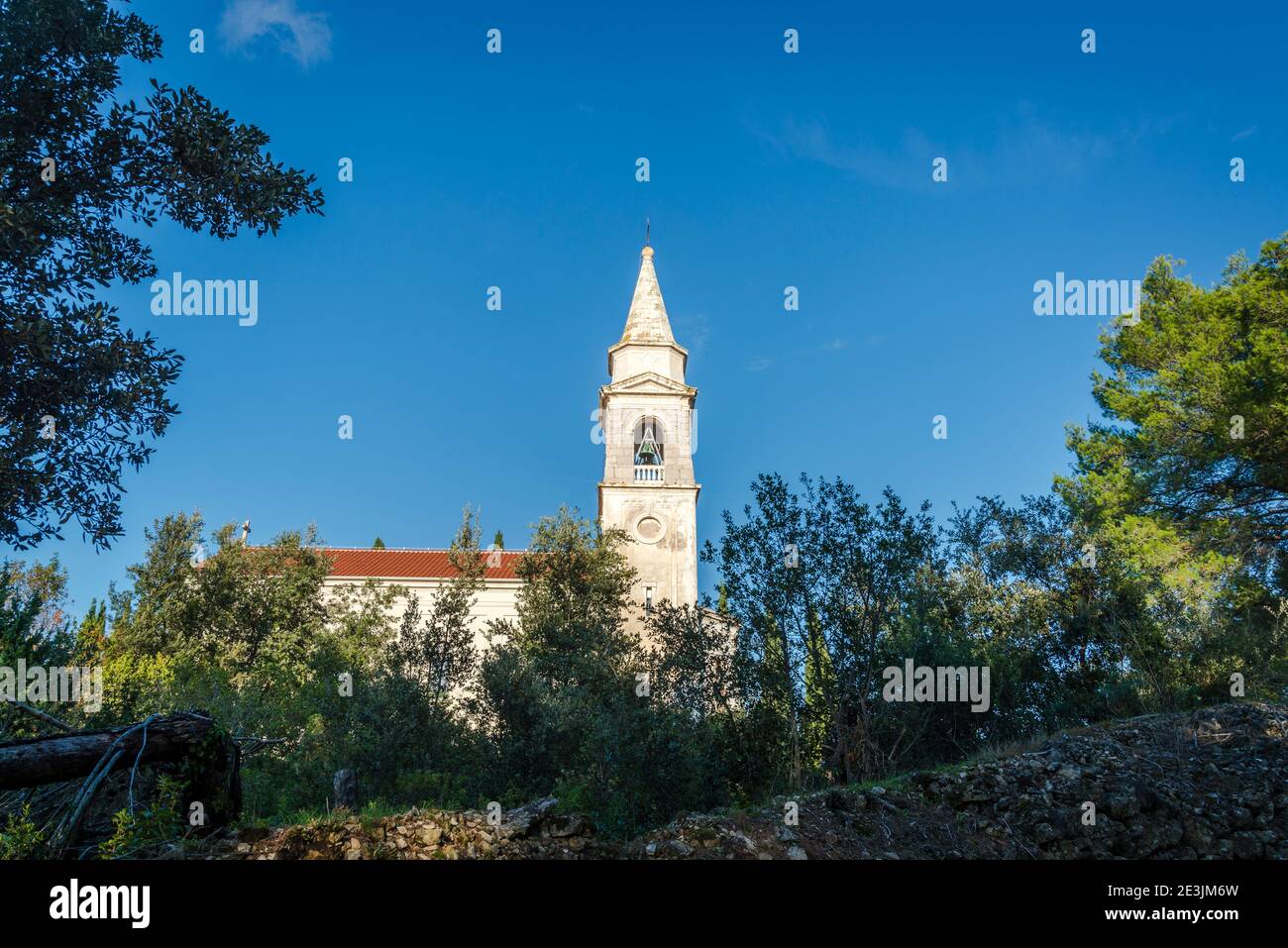 Chiesa di Santa Maria, Makovac, Mali Iz, Isola di Iz, arcipelago di Zara, Dalmazia, Croazia Foto Stock