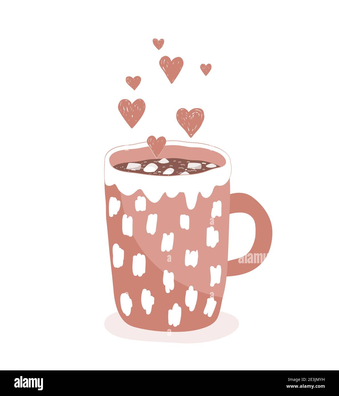 Una tazza di cacao caldo con marshmallows su sfondo bianco. Concetto di amore e di igge. Illustrazione vettoriale del disegno manuale. Icona tazza di cacao Illustrazione Vettoriale