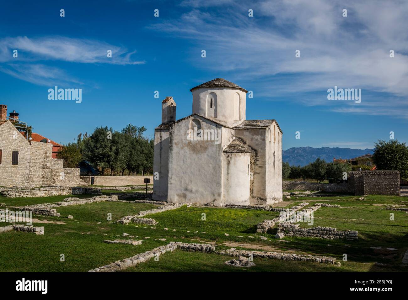 La Chiesa di Santa Croce 9 ° secolo, architettura pre-romanica, Nin, una città storica nella contea di Zadar, Dalmazia, Croazia Foto Stock