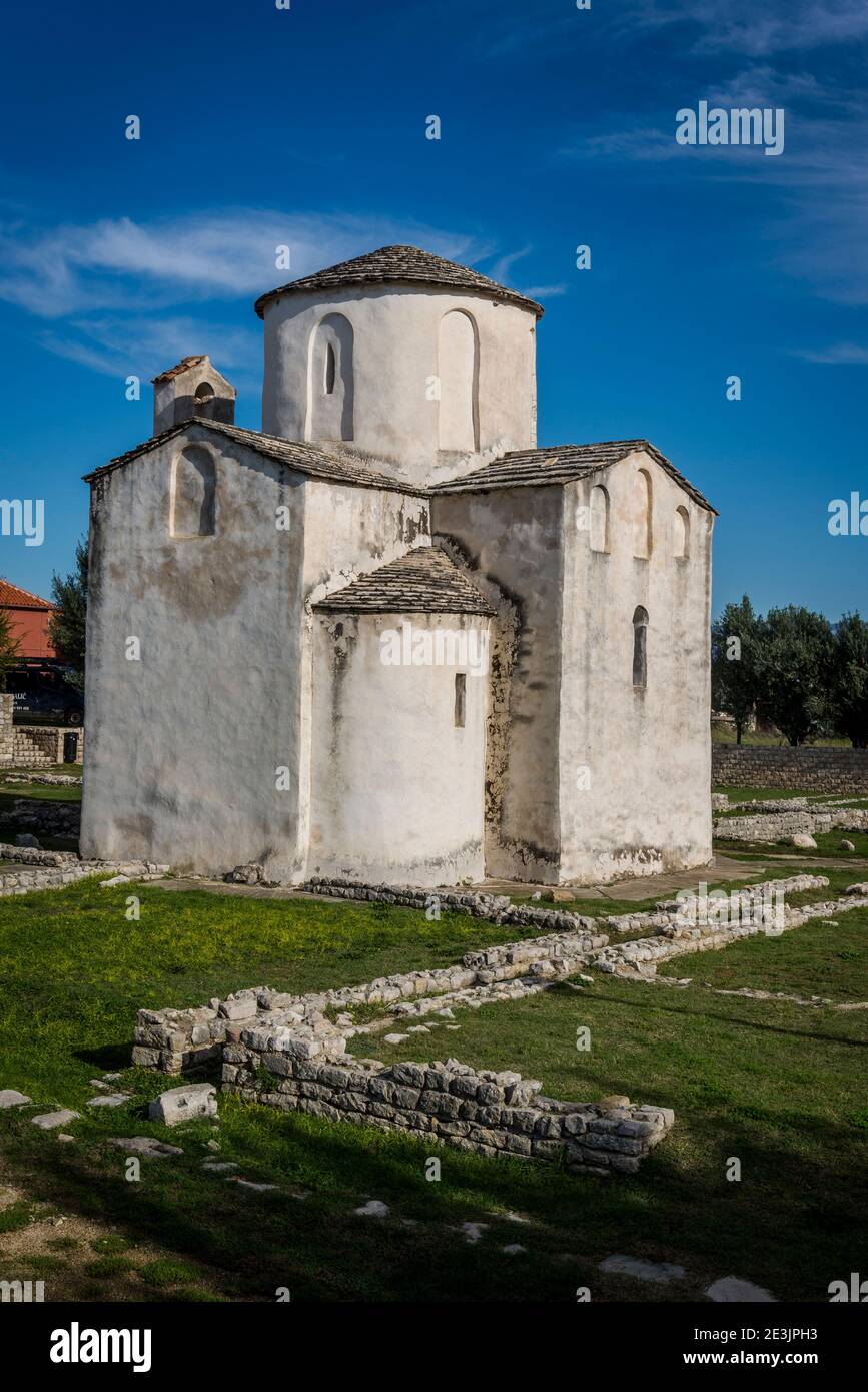 La Chiesa di Santa Croce 9 ° secolo, architettura pre-romanica, Nin, una città storica nella contea di Zadar, Dalmazia, Croazia Foto Stock