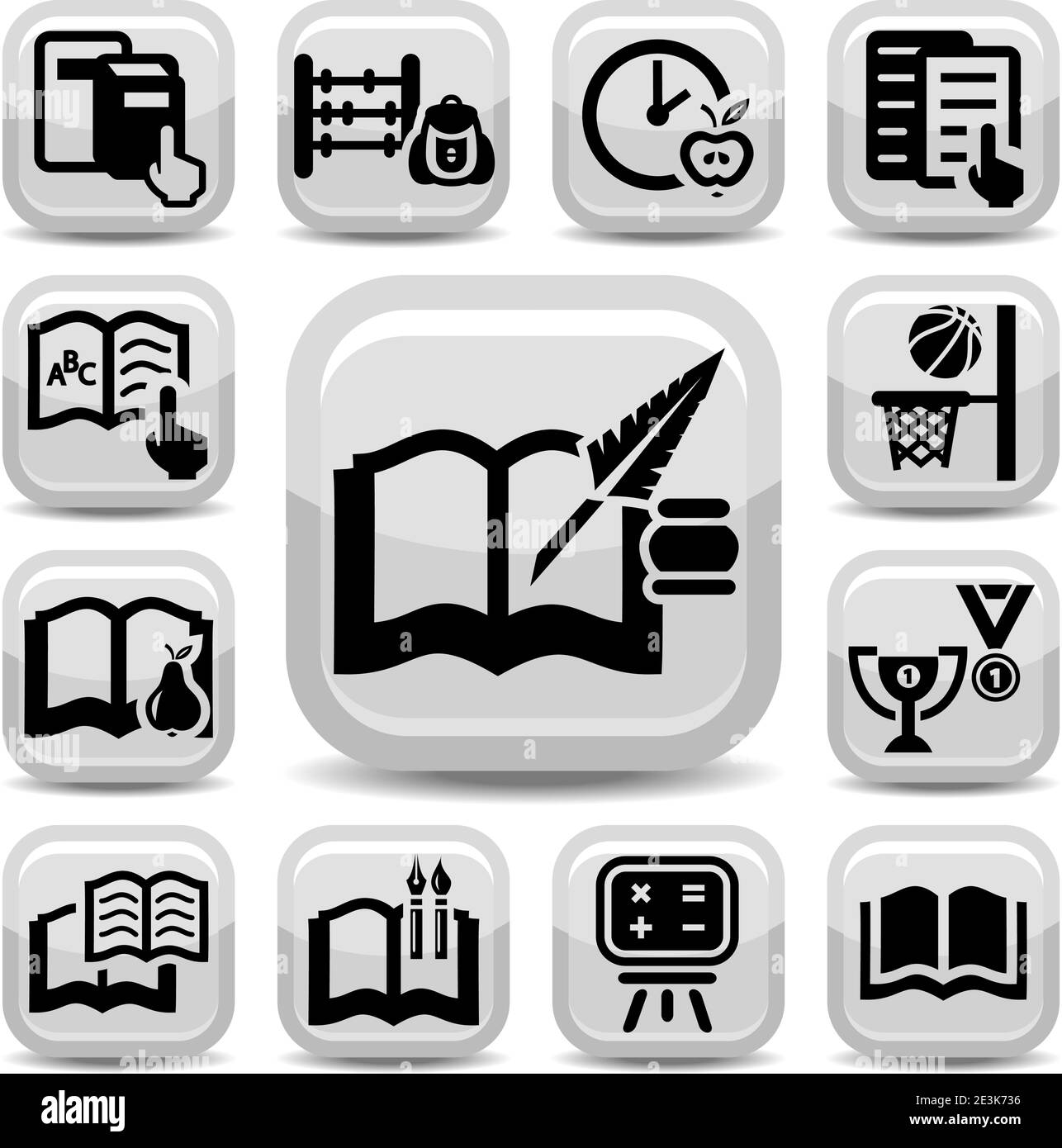 Elegante set di icone per scuole creato per dispositivi mobili, Web e applicazioni. Illustrazione Vettoriale