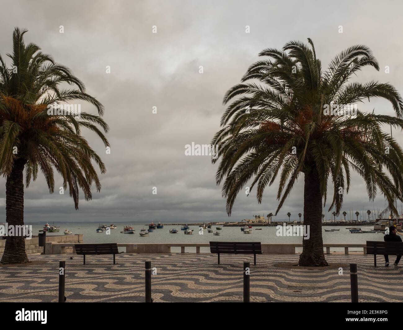 Cascais, Portogallo - Gen 2019: Vista sul lungomare, il porto turistico e la spiaggia di Ribeira a Cascais, Baía De Cascais Foto Stock