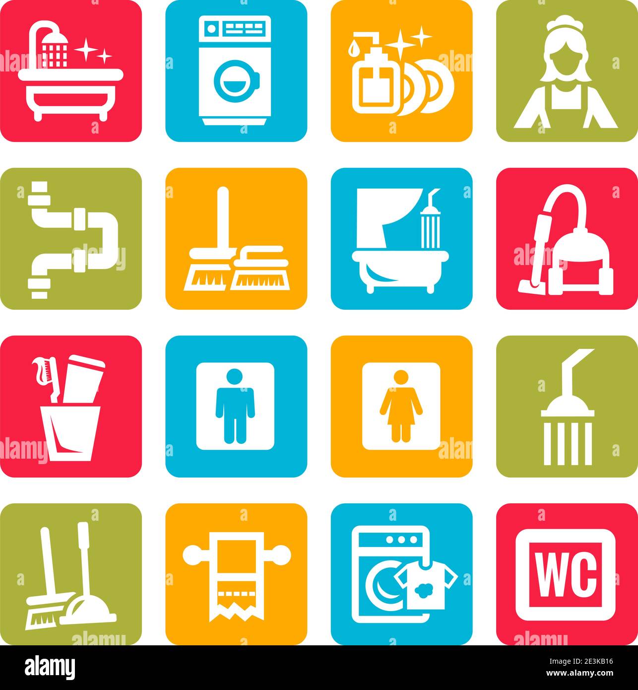 Set di icone colorate ed eleganti per la pulizia del nero vettoriale. Illustrazione Vettoriale