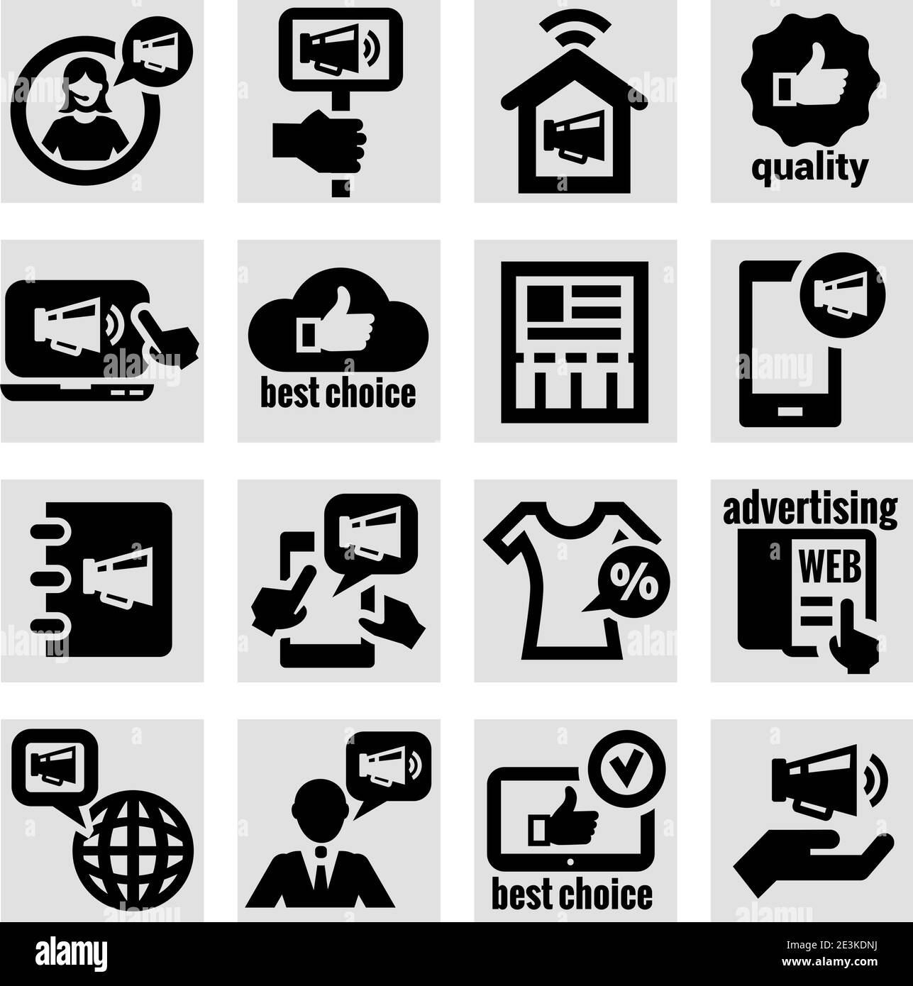 Elegante Marketing e Advertisement icone Set. Illustrazione Vettoriale