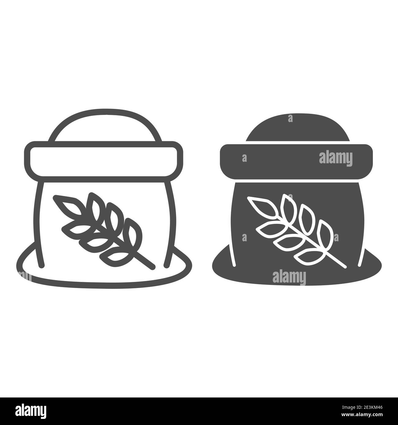 Farina in sacchetto aperto e icona piena, concetto di panetteria, sacchetto di grano segno su sfondo bianco, icona sacco di farina in stile profilo per il concetto mobile Illustrazione Vettoriale