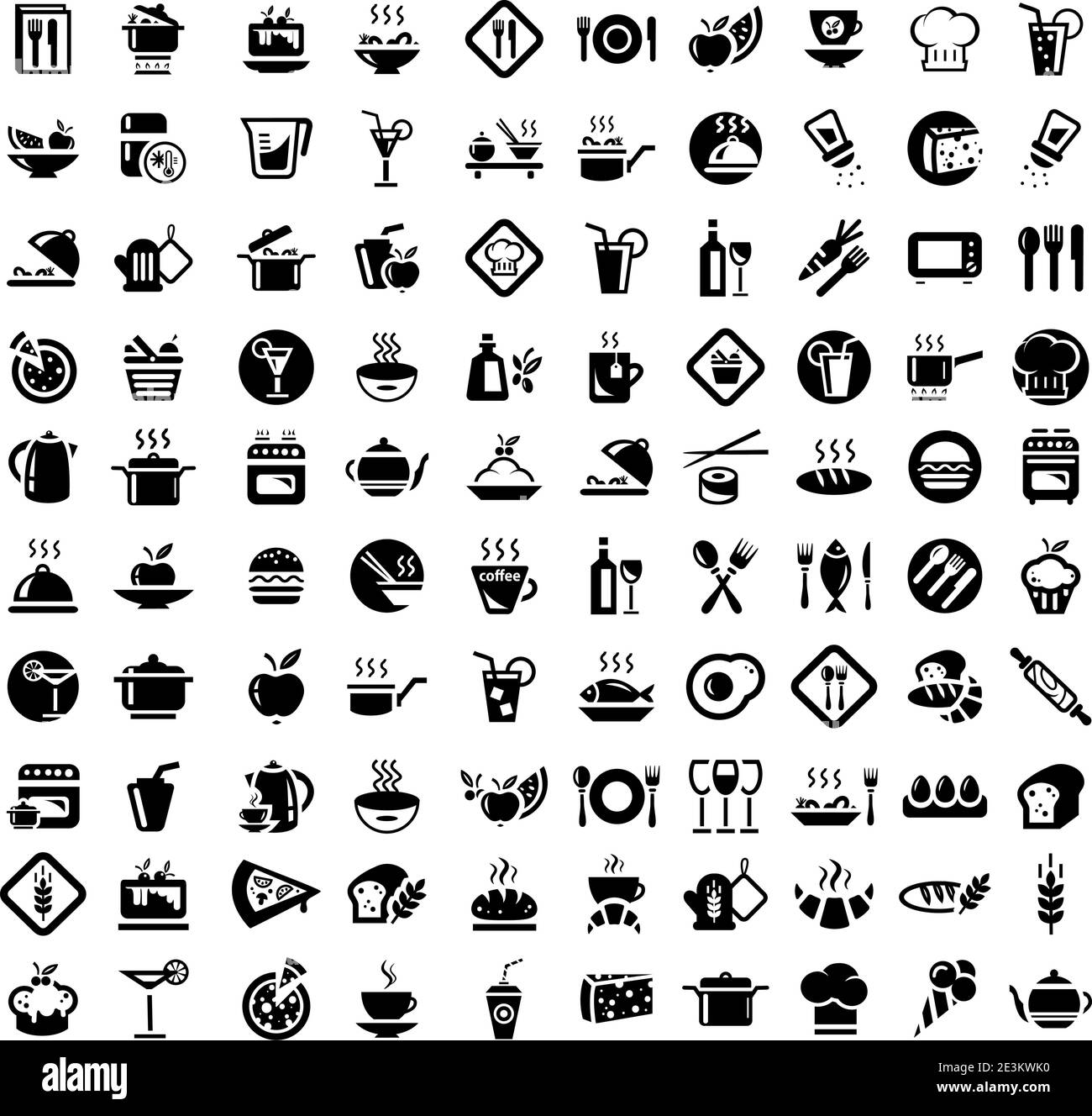 Vector 100 Set di icone per il cibo e la cucina per il Web Illustrazione Vettoriale