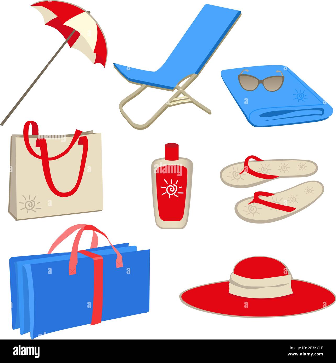 Icone vacanza e viaggio. Isolato su baskground bianco. Vettore. Illustrazione Vettoriale