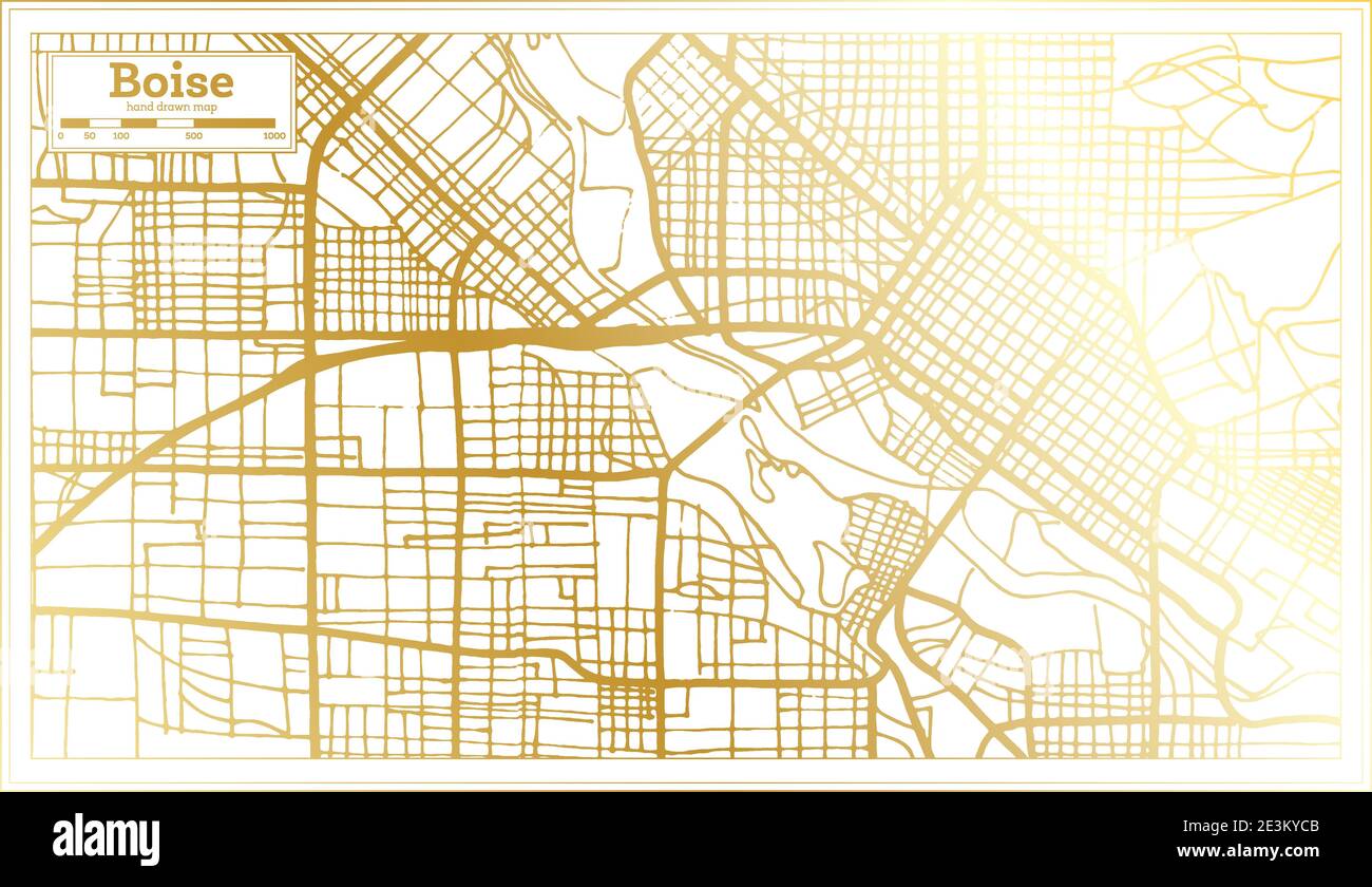 Mappa della città di Boise USA in stile retro in colore dorato. Mappa di contorno. Illustrazione vettoriale. Illustrazione Vettoriale