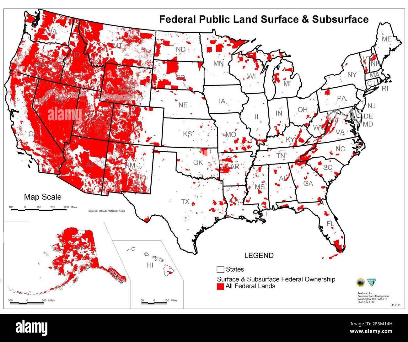 Mappa di tutta la Terra Federale degli Stati Uniti. Foto Stock