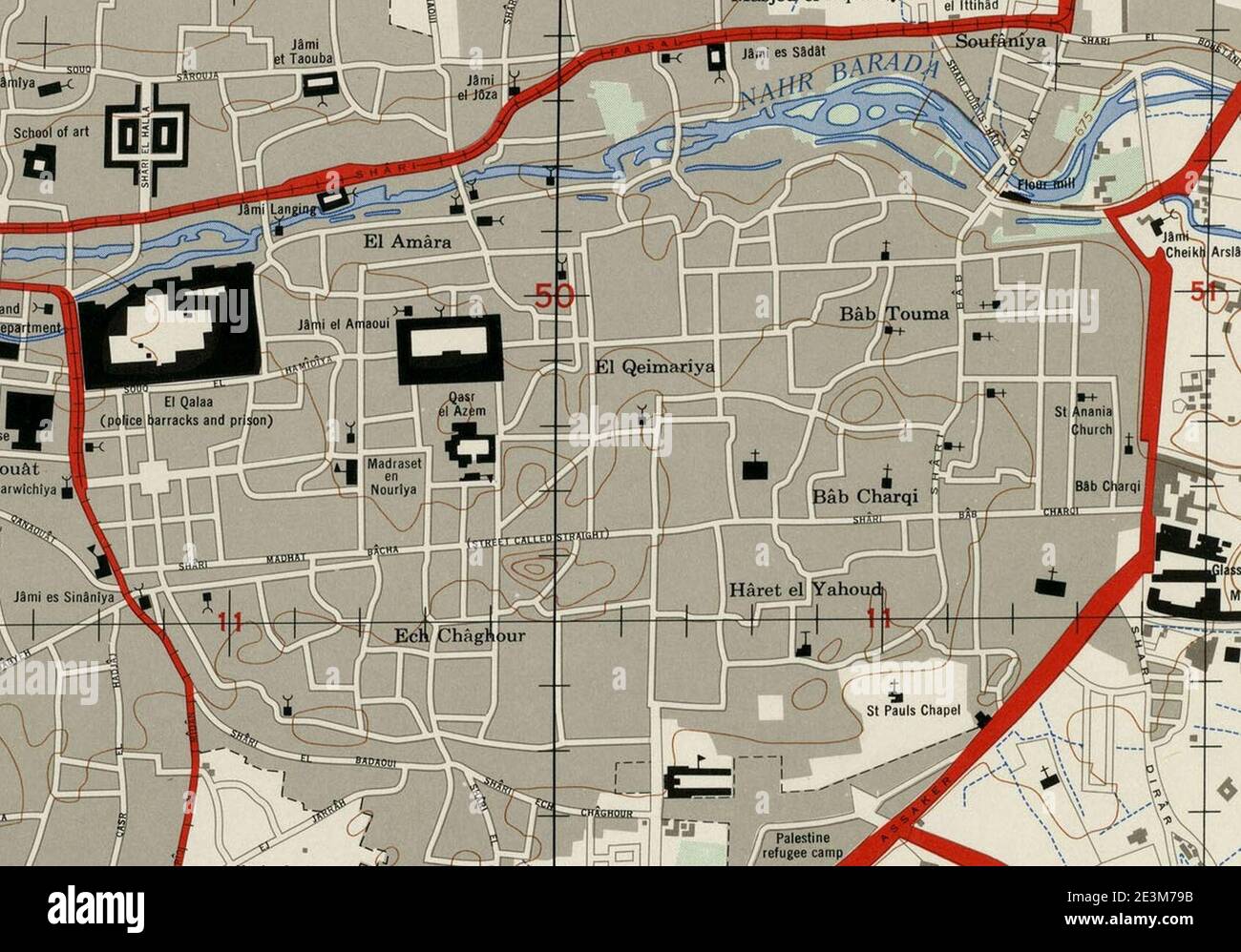 Mappa Damasco 1958 1-10000 Crop Città Vecchia. Foto Stock