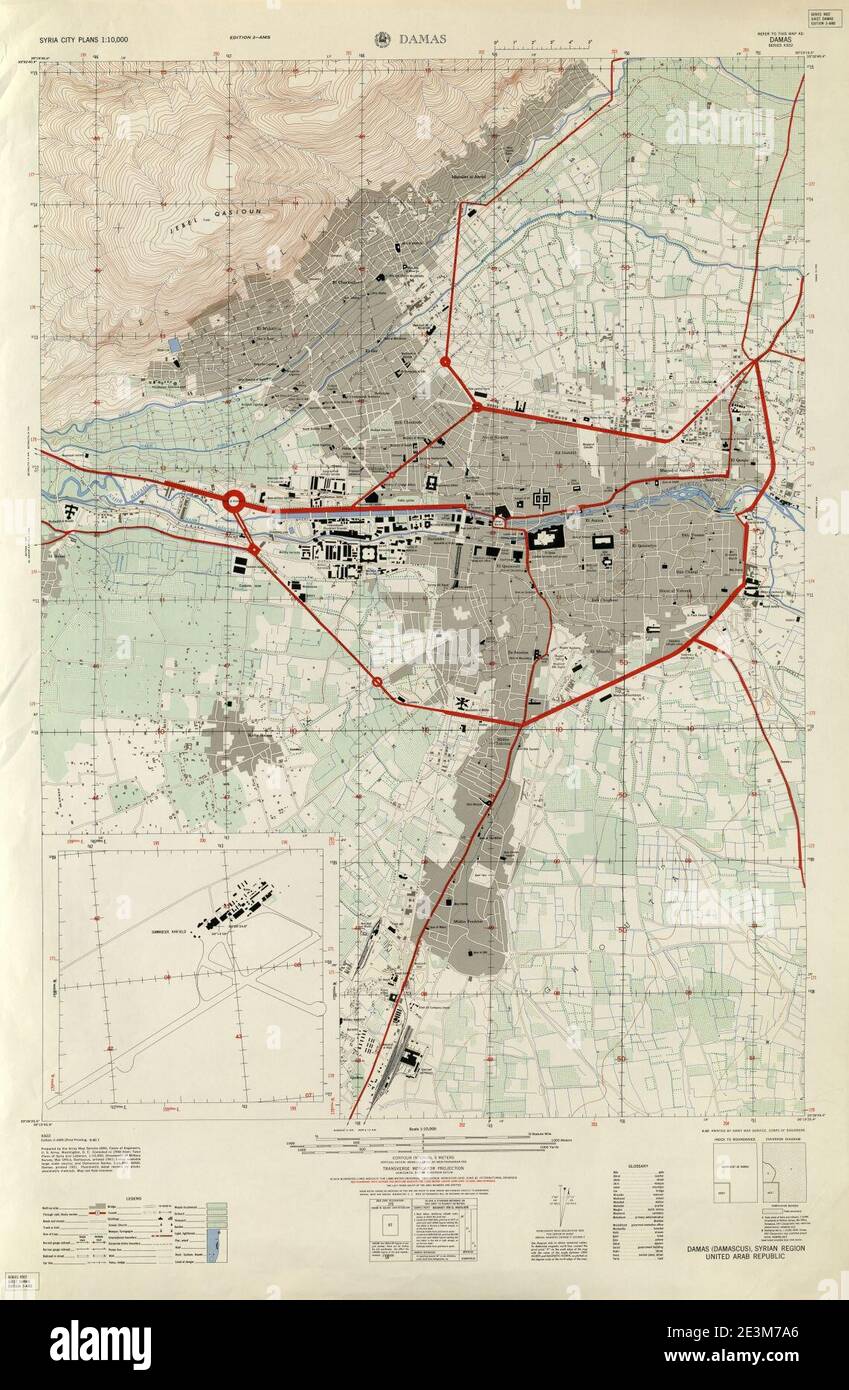 Mappa Damasco 1958 1-10000. Foto Stock