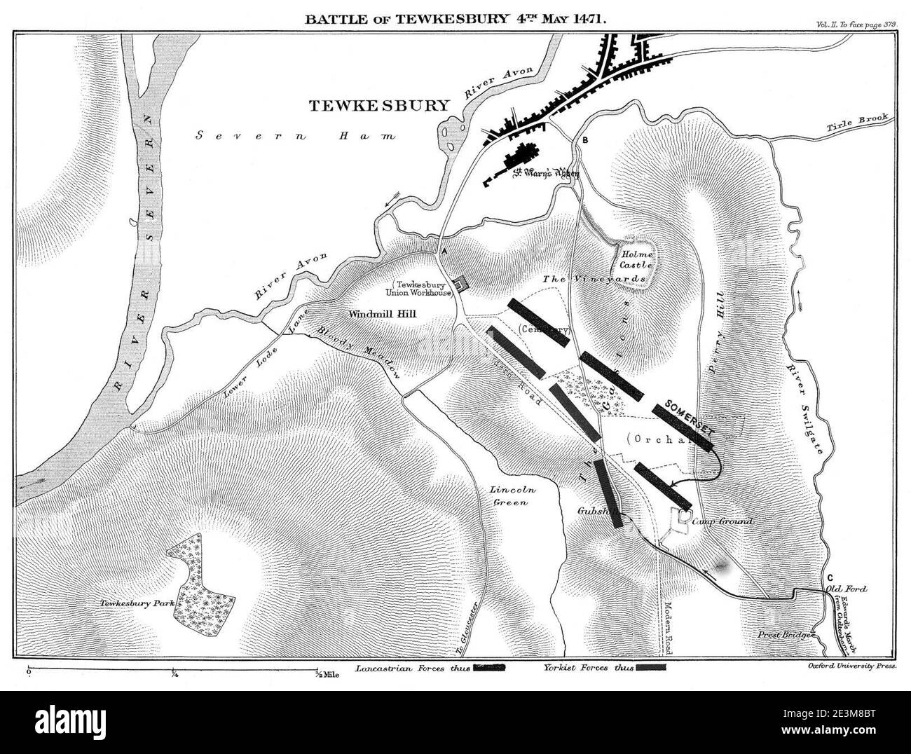 Mappa per la battaglia di Tewkesbury di Ramsay. Foto Stock