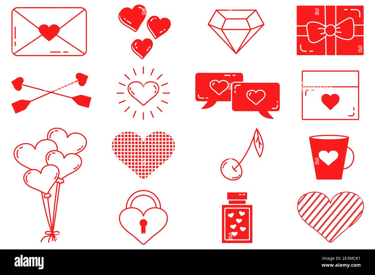 Una serie di elementi vettoriali modificabili. Collezione Valentines Day con tratto modificabile. Vettore cute illustrazioni. Una lettera d'amore. Icone isolate su un bianco Illustrazione Vettoriale
