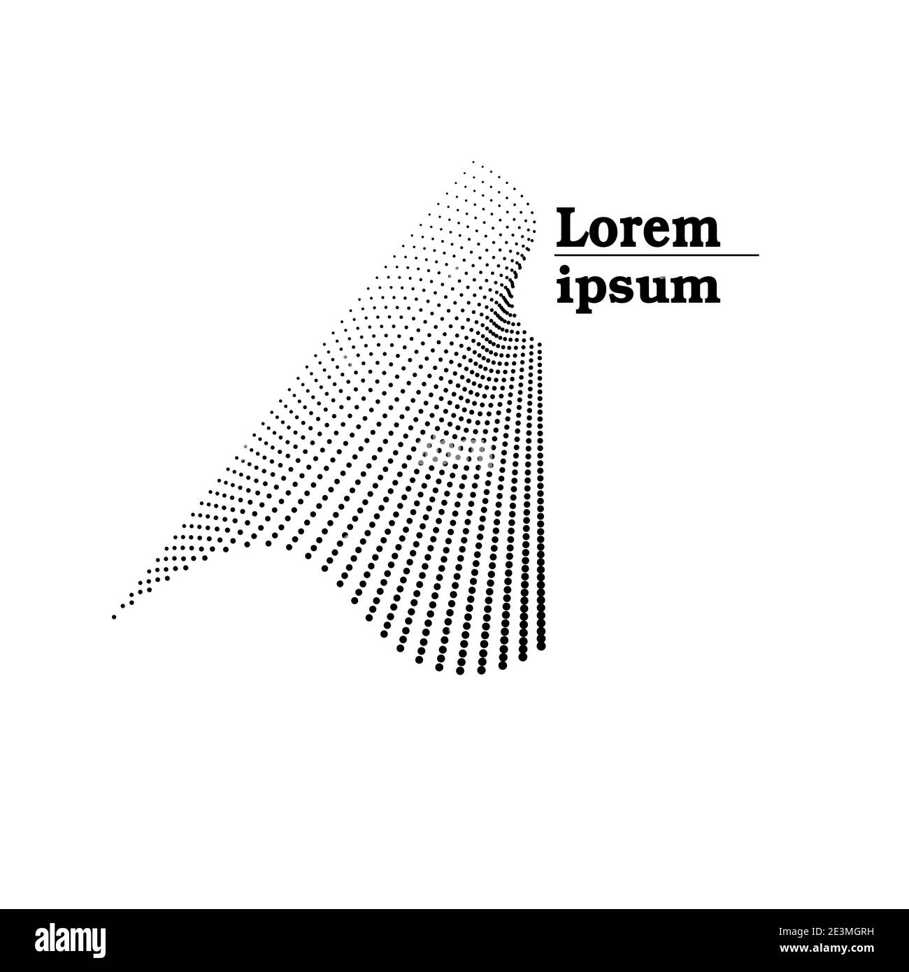 Logo, modello di icone con motivo a forma d'onda punteggiata nera. Moderno design monocromatico. Forma ondulata a flusso astratto, linee puntate. Sfondo bianco. Vettore Illustrazione Vettoriale