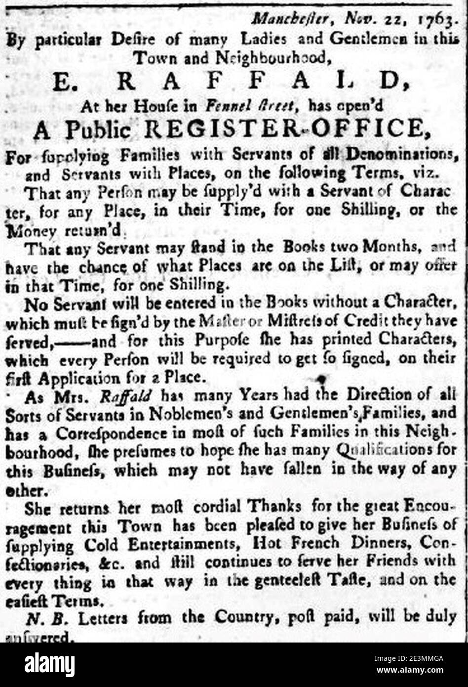 Manchester Mercury - Martedì 22 Novembre 1763 - pagina 4. Foto Stock