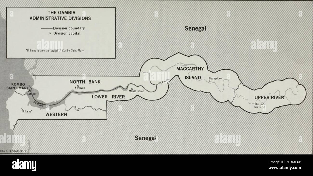 Mappa delle Divisioni amministrative della Gambia. Foto Stock