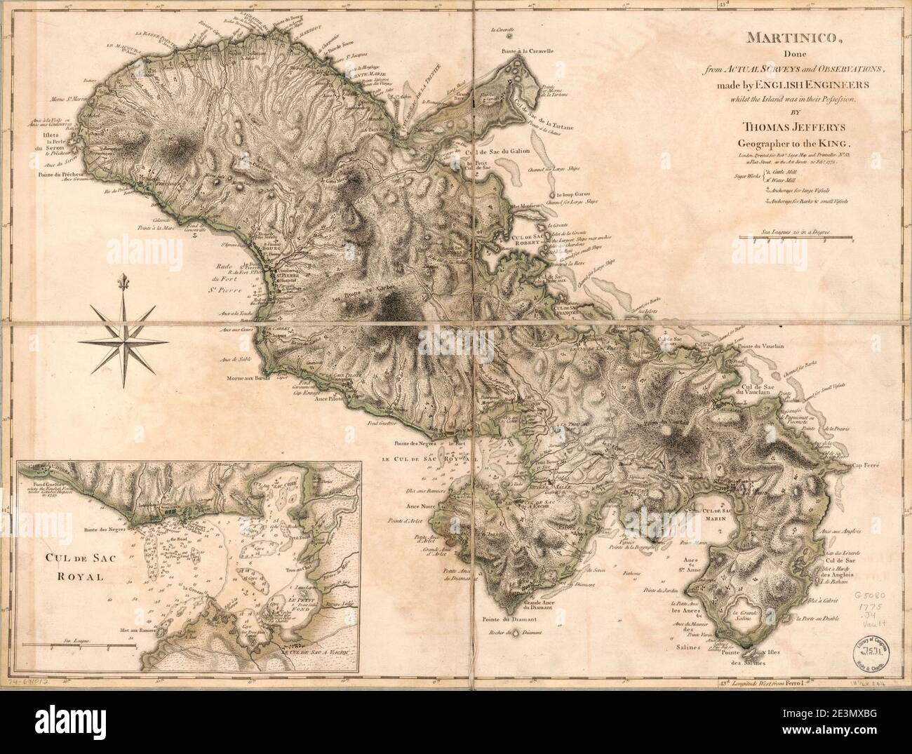 Martinico, effettuato da indagini e osservazioni reali, effettuate da ingegneri inglesi mentre l'isola era in loro possesso, Foto Stock
