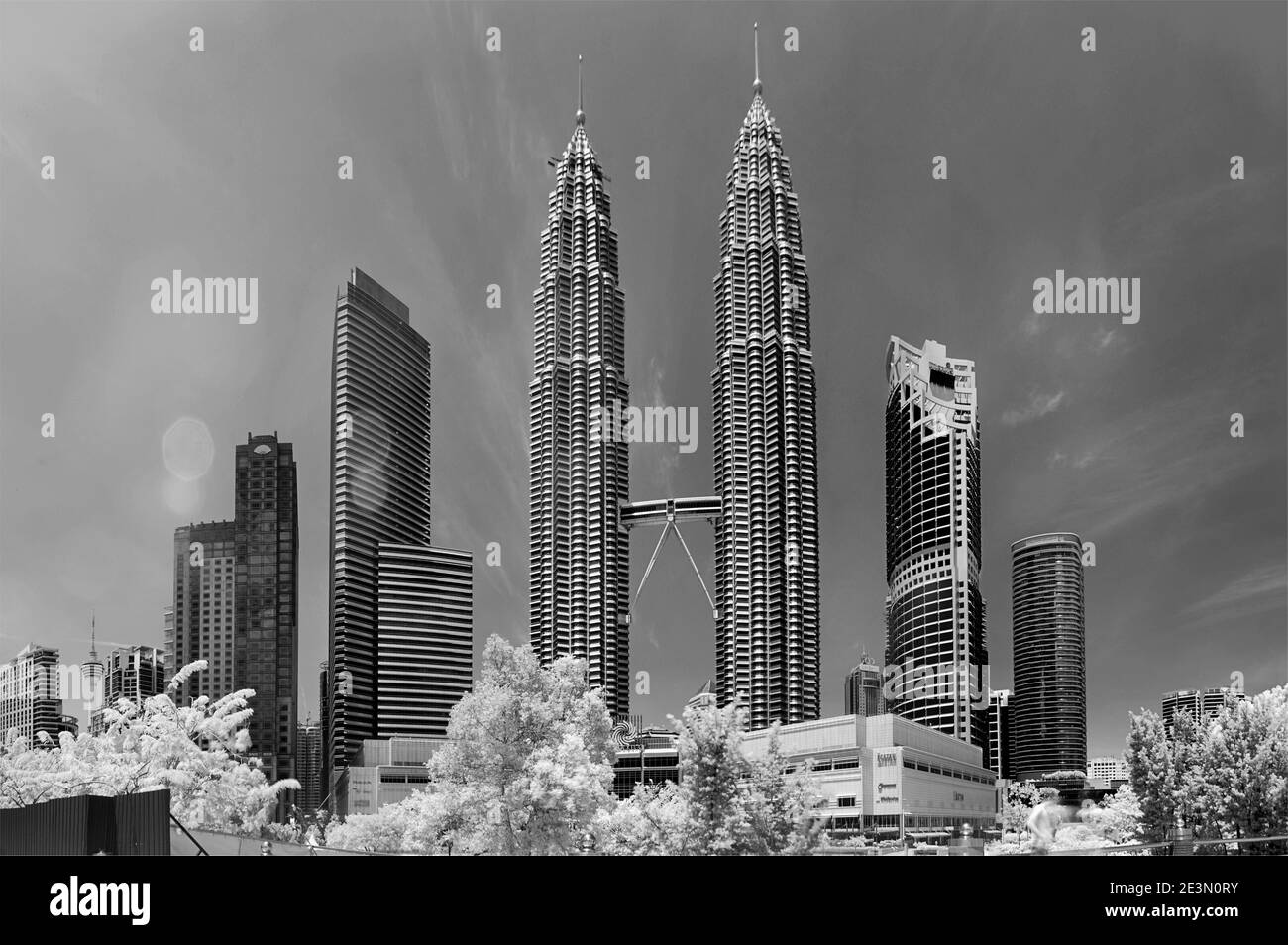 Kuala Lumpur, Malesia - 2 aprile 2014: Petronas Twin Towers panorama, Kuala Lumpur Central Park KLCC Foto Stock