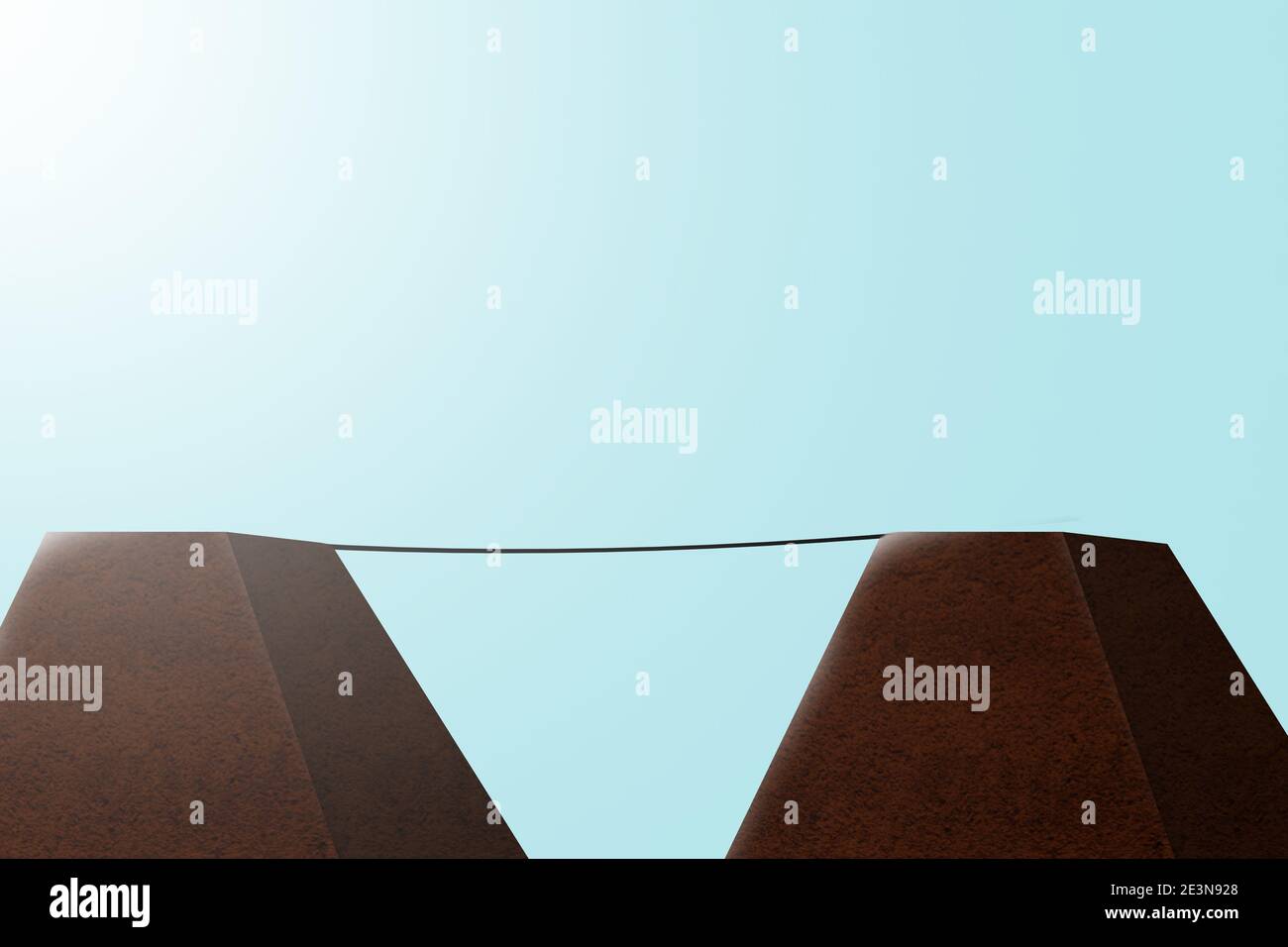2 piramide collegata da una linea di corda. Concetto di sfida Foto Stock