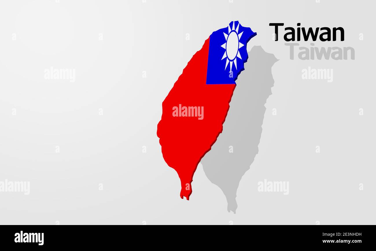 Rappresentazione 3d di una bandiera di Taiwan, come modello 3d, mostrato come contorno del paese Foto Stock