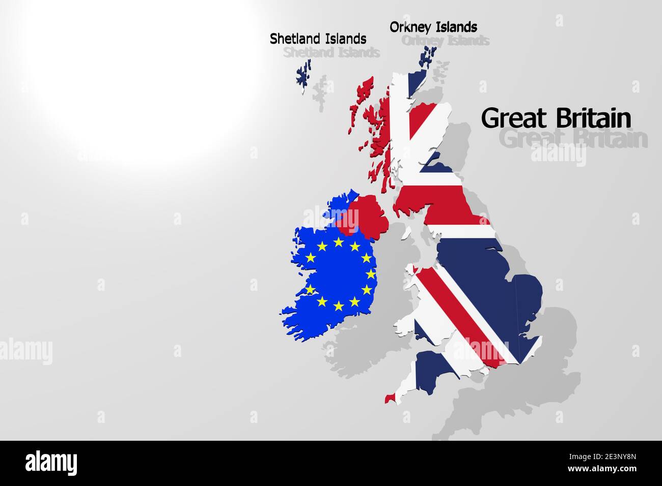Rappresentazione 3d di una bandiera della Gran Bretagna, come modello 3d, mostrato come contorno del paese Foto Stock