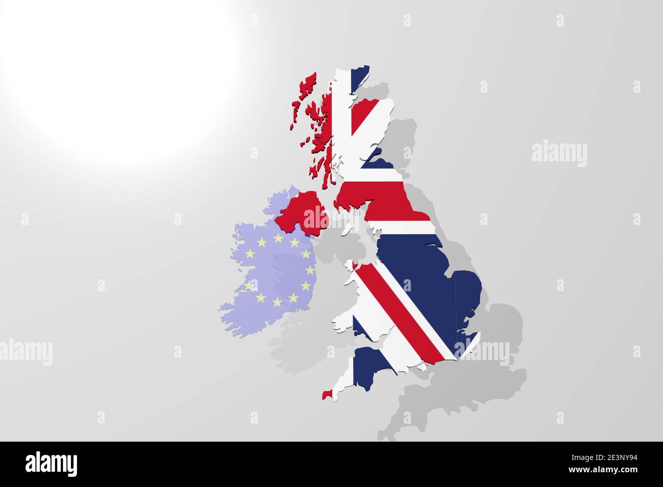 Rappresentazione 3d di una bandiera della Gran Bretagna, come modello 3d, mostrato come contorno del paese Foto Stock