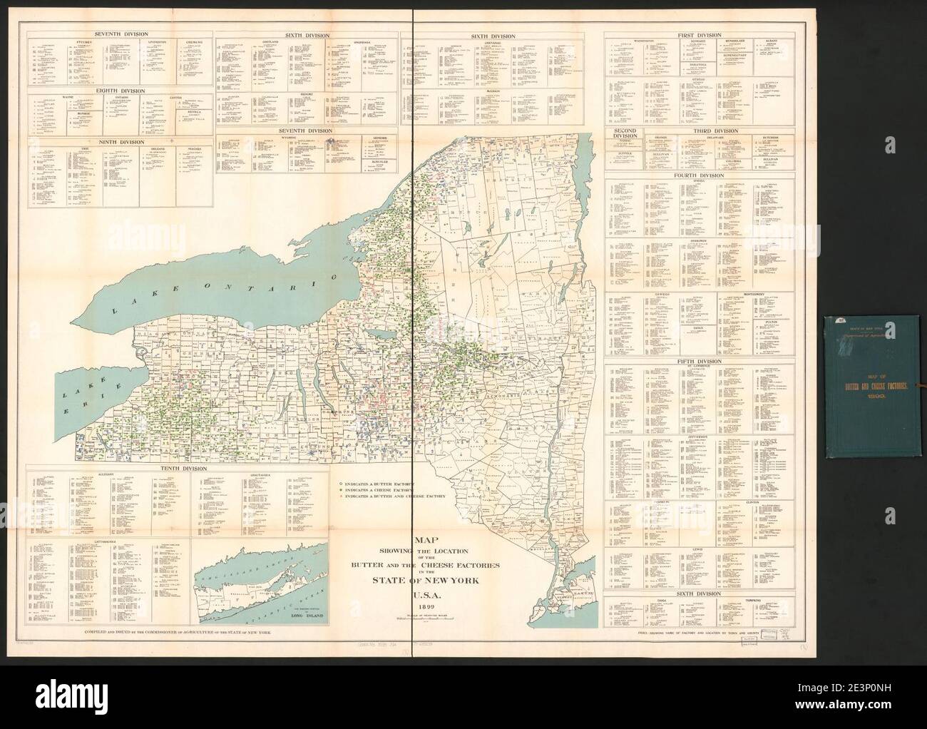 Mappa che mostra la posizione del burro e dei caseifici nello Stato di New York, Stati Uniti, 1889 Foto Stock