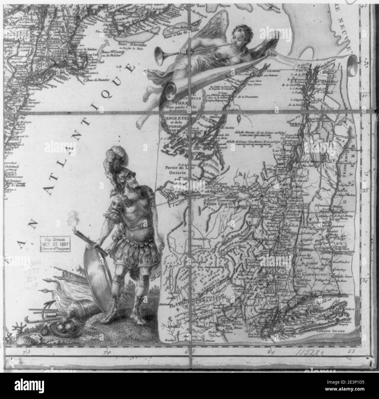 Mappa ornamento - Marte orologi Fame unfurl una mappa dettagliata di New York e Pennsylvania) - Beaurain Foto Stock