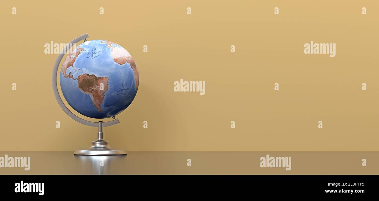 Sfondo giallo globo terrestre - rendering 3D Foto Stock