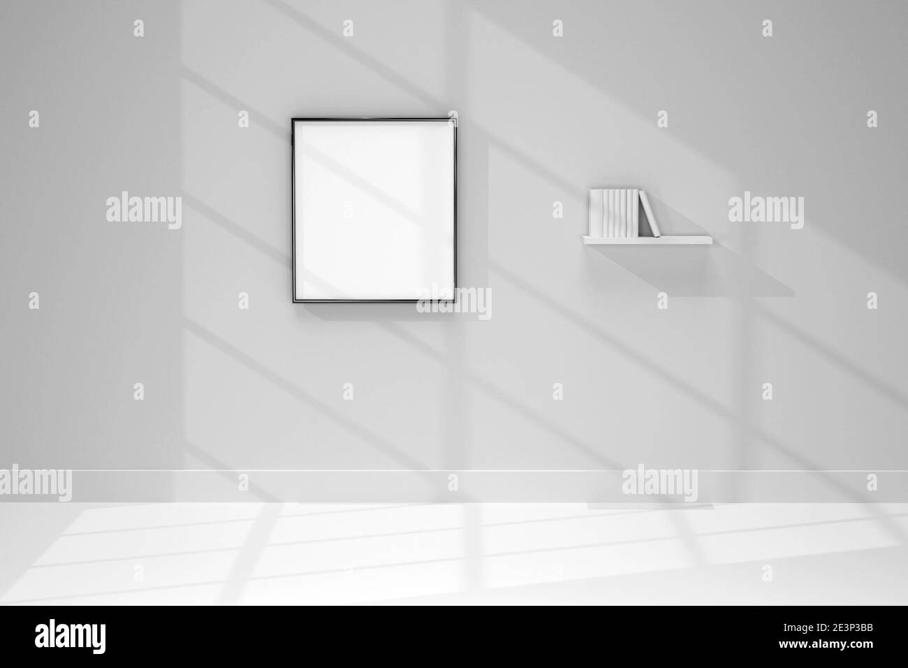 Cornici fotografiche vuote appese alla parete della casa - set realistico di mockup di modello di immagine vuoto nell'interno della casa. 3d Foto Stock