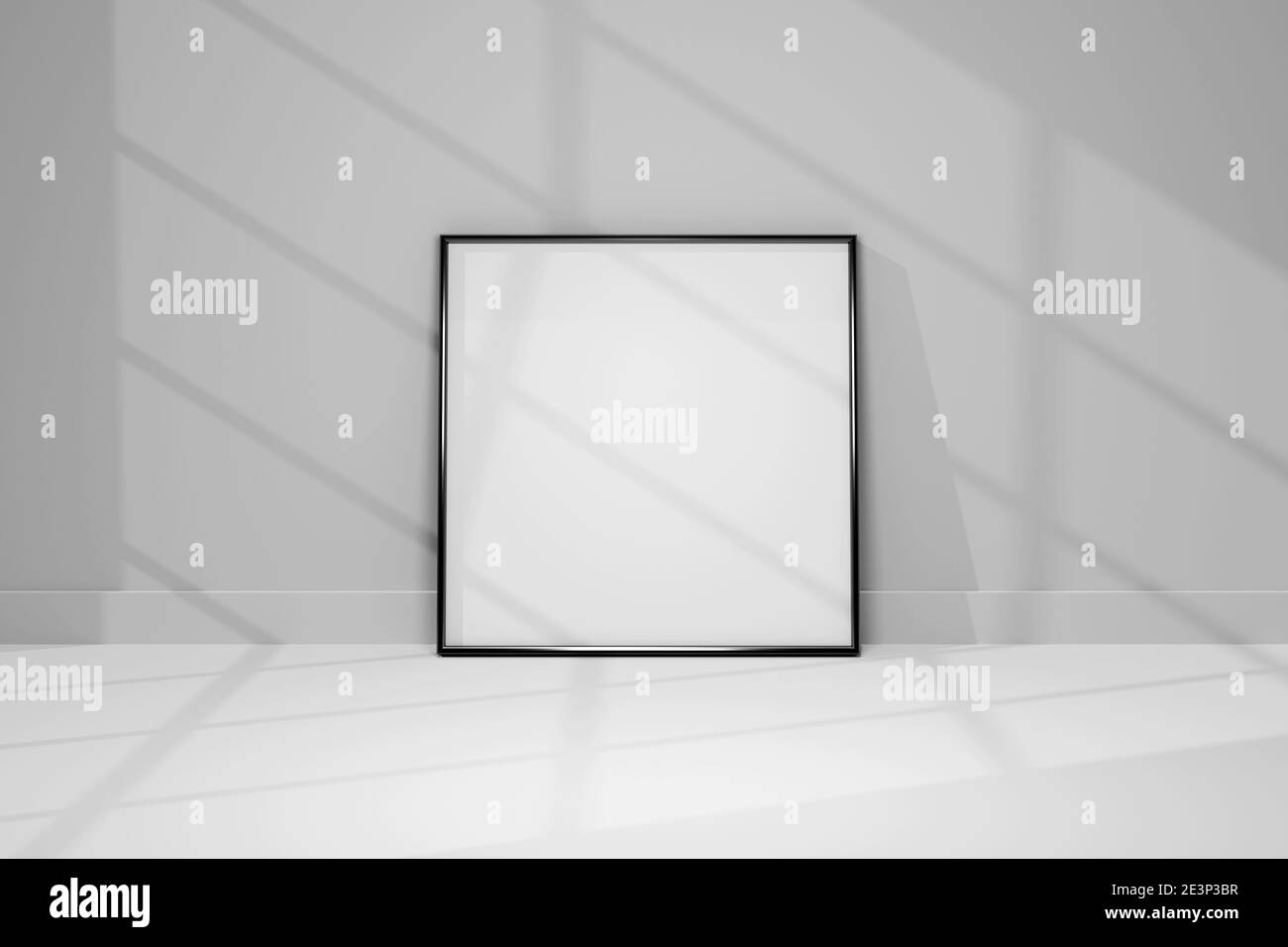 3d Mockup foto nera su parete con ombre. Foto Stock