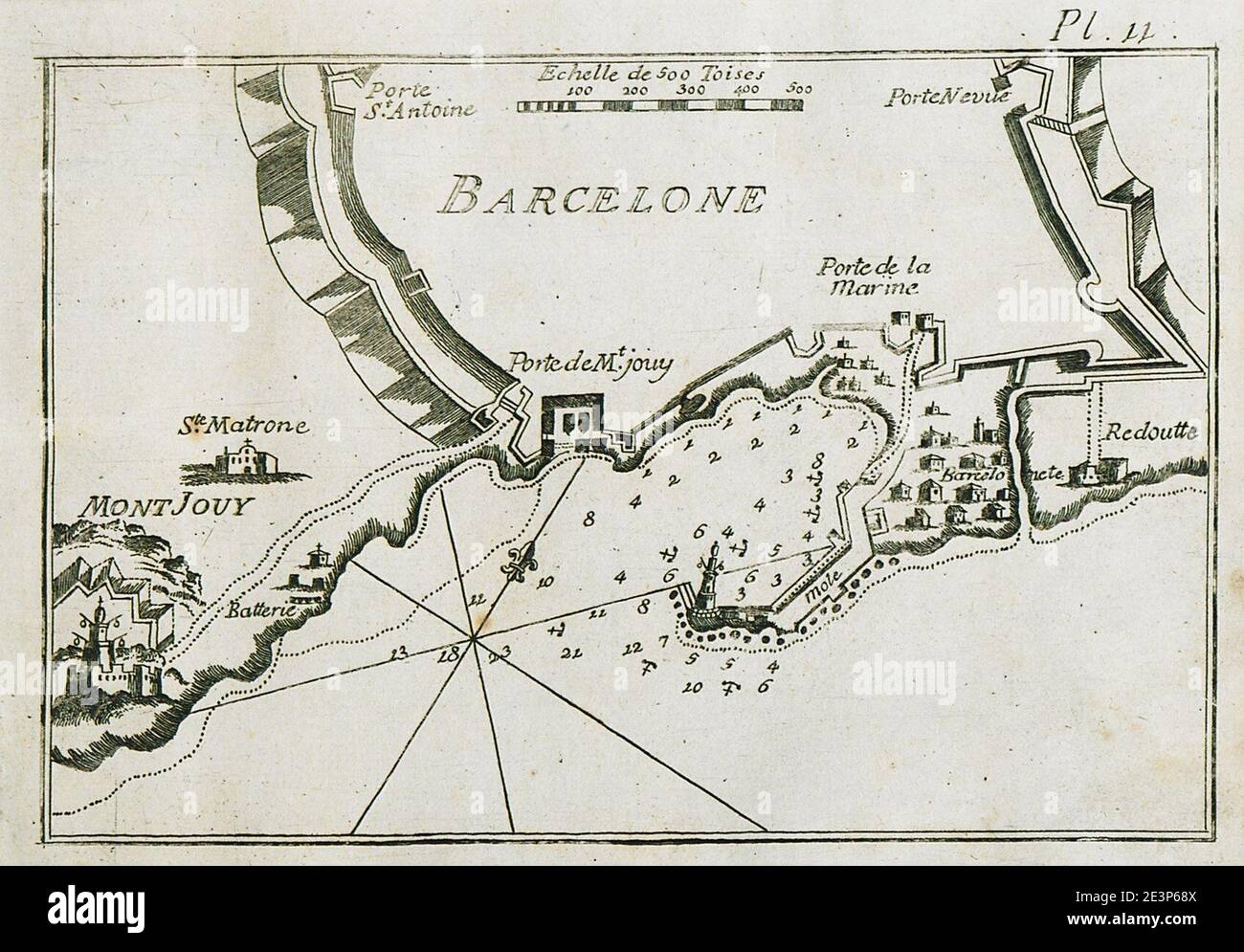 Mappa del porto di Barcellona - Roux Joseph - 1804. Foto Stock